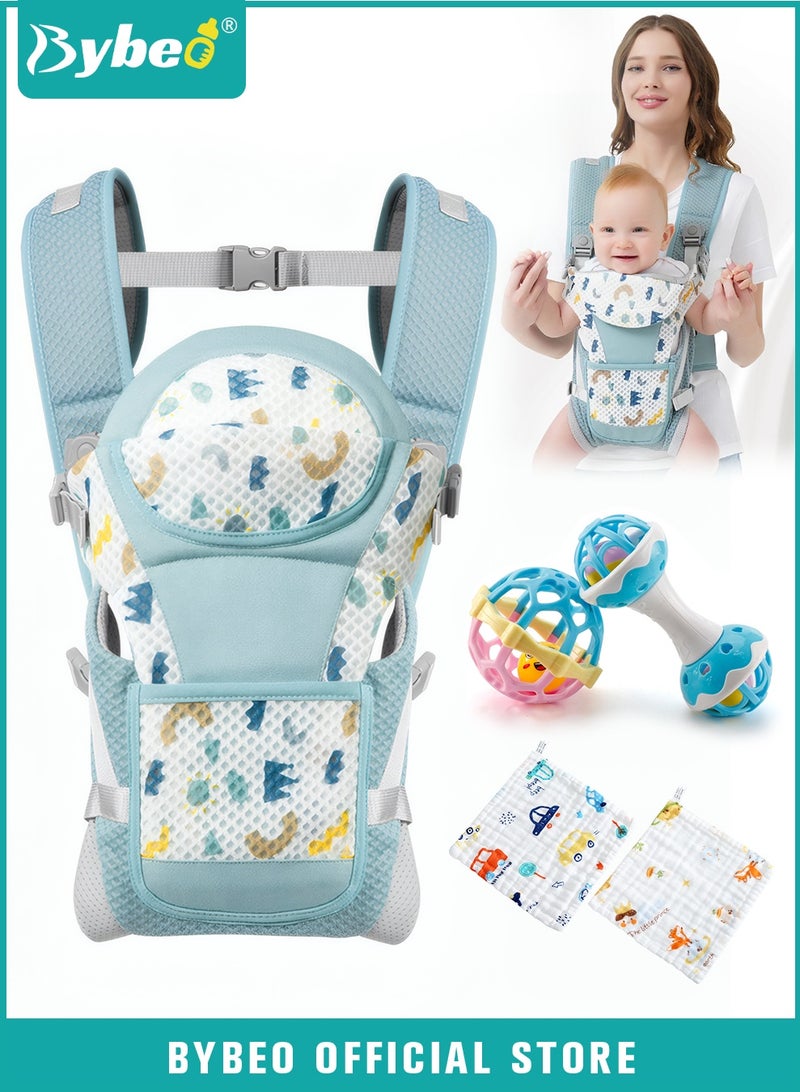 Bybeo Baby Carrier, Baby Wraps Carrier with 2 Bibs and 2 Rattle Toys Set, Ergonomic Babywearing, Adjustable Infant Carrier Slings for Newborn to Toddler, Front and Back Use for Dad and Mom - Image 1
